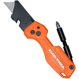 Klein Tools Folding FLICKBLADE Utility Knife w/ 1/4" Nut Driver & #2 Phillips Bit