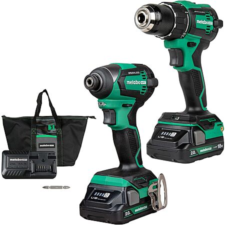 Metabo HPT 18V Brushless Driver Drill & Impact Driver w/ 2x 2Ah Batteries & More