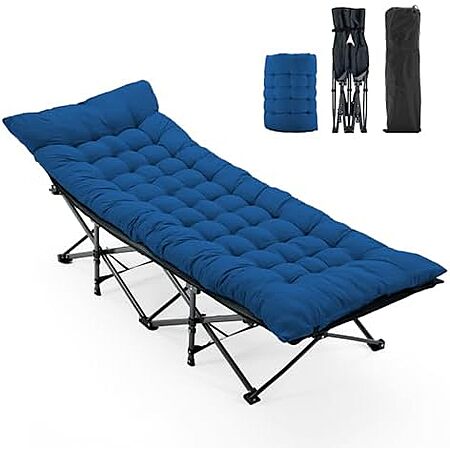 OLIXIS 74.4"x28" Folding Camping Cot w/ Cushion (blue)