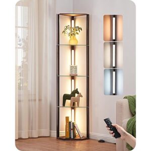 Prime: 5-Tier EDISHINE Dimmable Floor Lamp w/ Glass Shelves, Remote/Foot Control