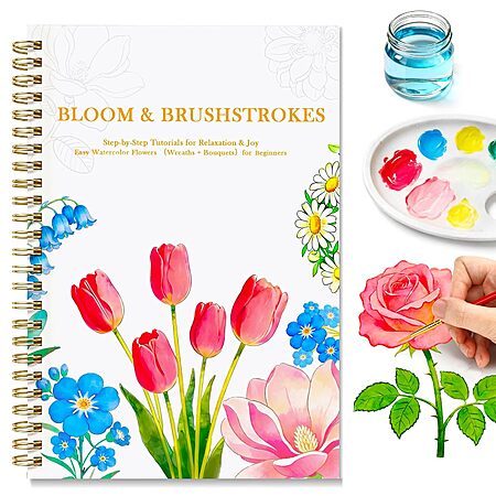16-Sheet Creazic Floral Watercolor Workbook for Beginners (140-Lb Cold Press Paper)