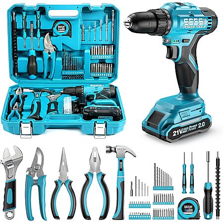 190-Piece SEESII 21V Cordless Drill & Home Tool Kit w/ Flexible Shaft Attachment, Toolbox, 2.0Ah Battery & Charger $35.99 + Free Shipping