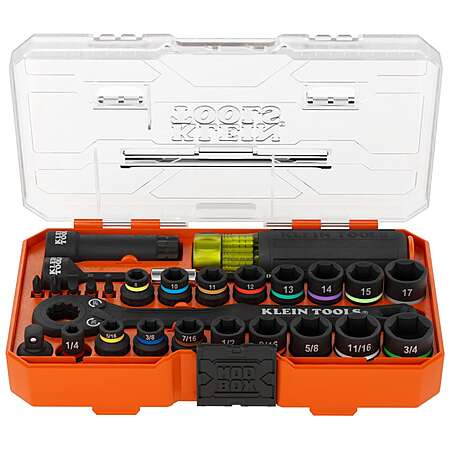 28-Pc Klein Tools KNECT Essential Pass Through SAE Metric Impact Socket Set
