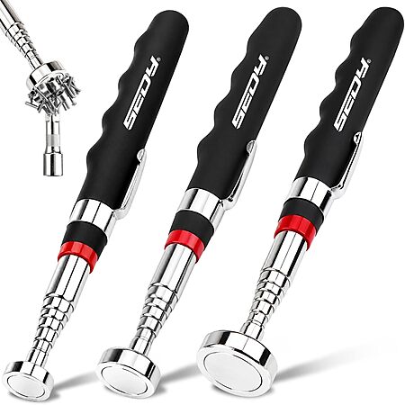 3-Pk 30" Sedy Extendable Telescoping Magnetic Grabber Tool (30/40/80 Lbs. Force)
