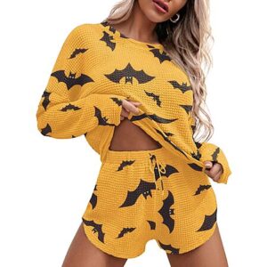 Ekouaer Womens Waffle Knit Pajama Sets Long Sleeve Top & Shorts (various)