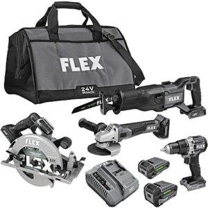 FLEX 24V Brushless 4-Tool Combo Kit w/ 5.0Ah & 2.5Ah Batteries + Charger
