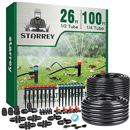 Starrey Drip Irrigation Garden Watering System: 91' $15.40, 126'