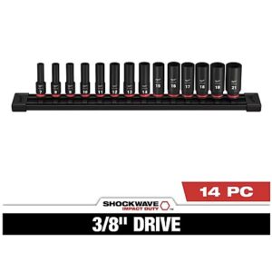 14-Pc. Milwaukee SHOCKWAVE 3/8" Drive Metric Deep Well 6-Point Impact Socket Set