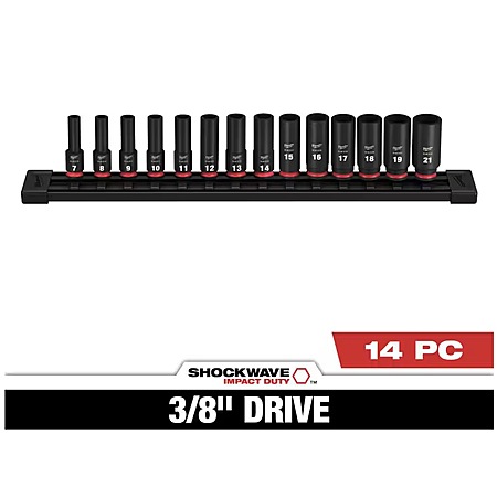 14-Pc. Milwaukee SHOCKWAVE 3/8" Drive Metric Deep Well 6-Point Impact Socket Set