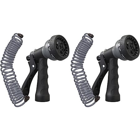 2-Pack Orbit 25' Coil Garden Hose with 8-Pattern Hose Nozzle (Gray)