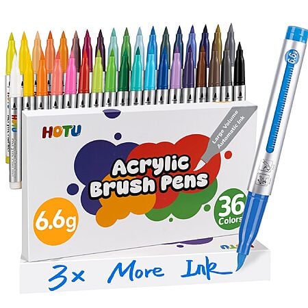 36-Colors HOTU Acrylic Paint Markers w/ Flexible Brush Tip & Automatic Ink Control $11.49 + Free Shipping w/ Prime or on $35+