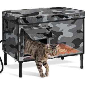 IPOW XL 6-Layer Insulated Heated Outdoor Cat House w/ Heated Pad (Gray)