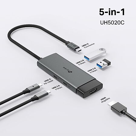 TP-Link USB C Hub 5-in-1 Multiport Adapter (UH5020C) | 4K@60Hz HDMI, 100W Power Delivery, 1×USB-C, 2× USB-A Data Ports | 5Gbps | Coupon price $9.15 YMMV