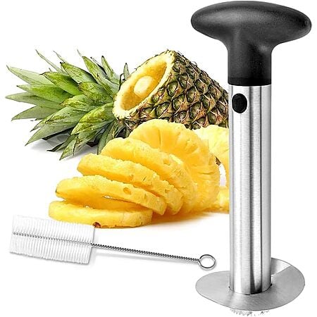 UMUACCAN Stainless Steel 3-in-1 Pineapple Corer, Slicer & Cutter (Black)