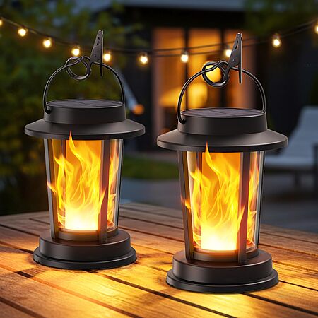 2 Pack Upgraded Solar Lanterns Outdoor Waterproof, Flickering Flame Solar - $12.30 AC at TuyLuxe Home via Amazon